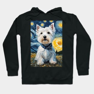 Adorable West Highland White Terrier Dog Breed Painting in a Van Gogh Starry Night Art Style Hoodie